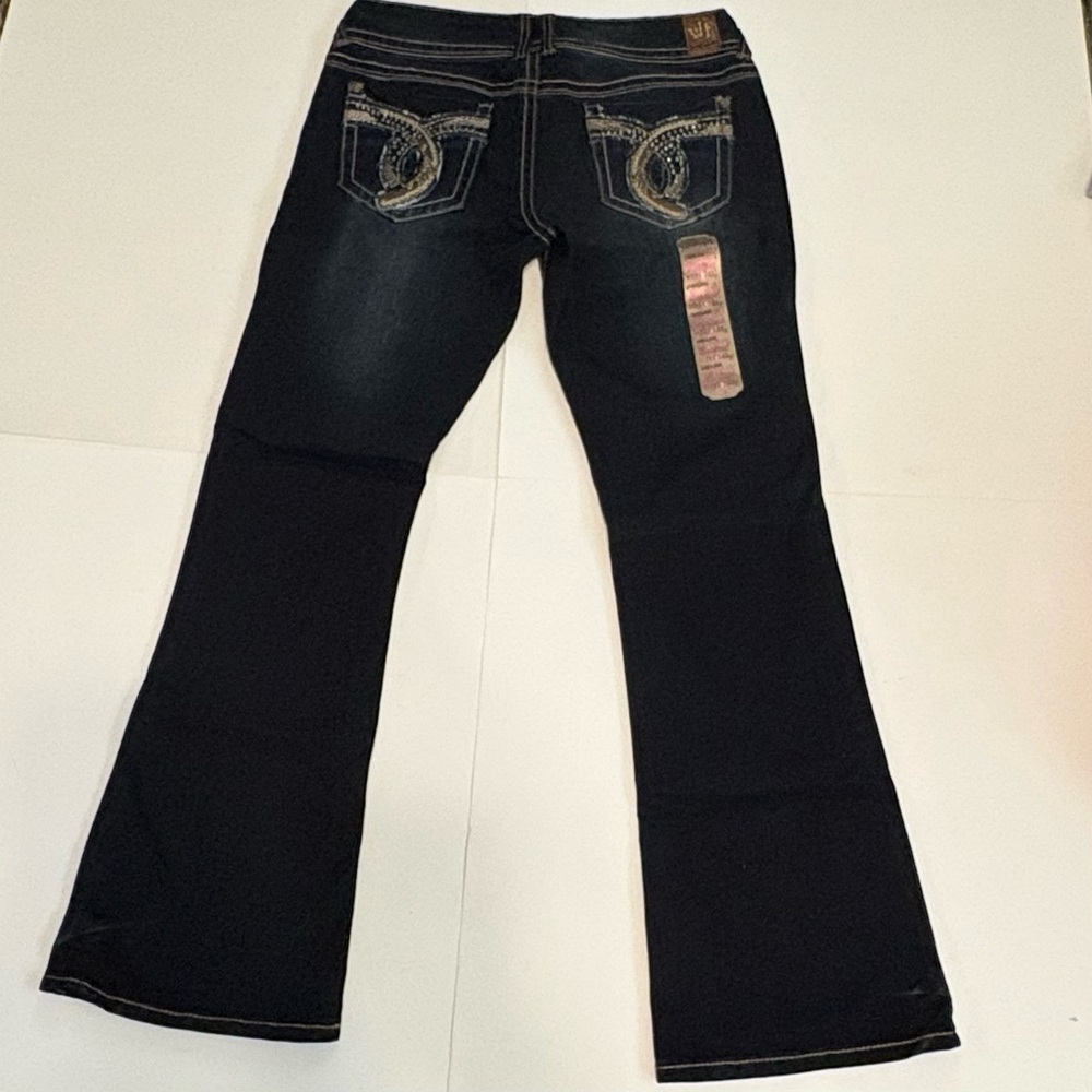 WALLFLOWER Luscious Curvy Bootcut Jeans, sz9 Dark Denim Boho Embroidered NWT